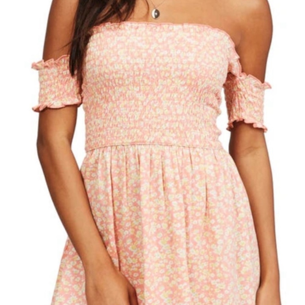 Large Billabong Pink Floral Off-Shoulder Dress